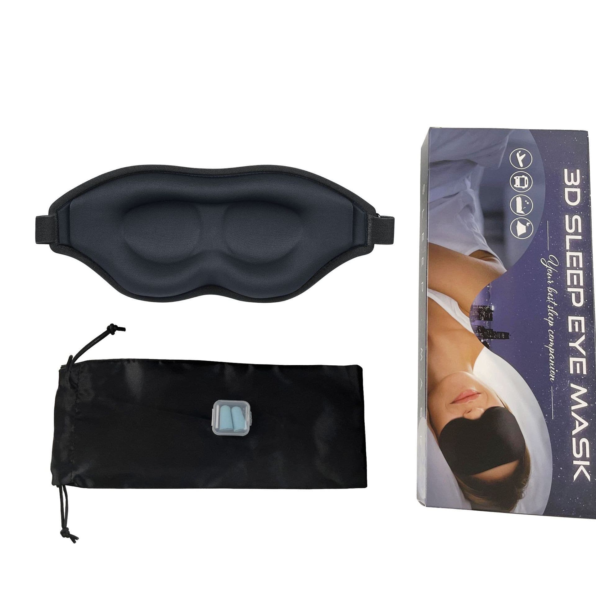 NightVeil Midnight Black — Travel Set: Mask + travel pouch + earplugs